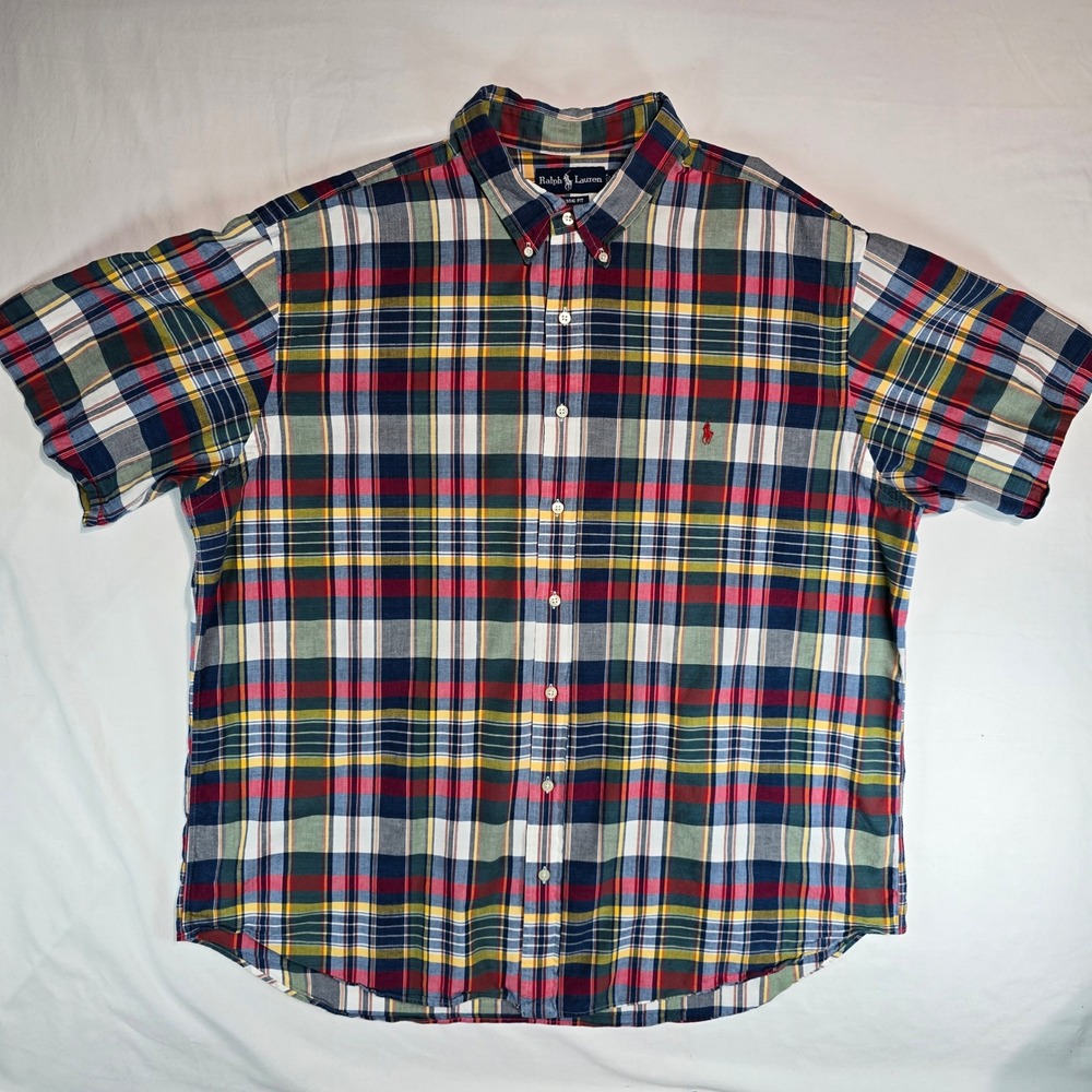 Ralph Lauren Mens 2XB Classic Fit Plaid Short Sleeve Button Down Shirt Cotton
